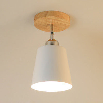 Nordic Semi-Flush Mount Ceiling Light with Tapered Shade in Black/White – 1 Bulb, Wooden Canopy