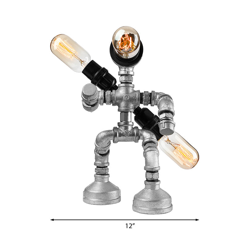 Industrial Wrought Iron Robot Design Table Lamp - Water Pipe 1/3-Bulb Bedroom Standing Light