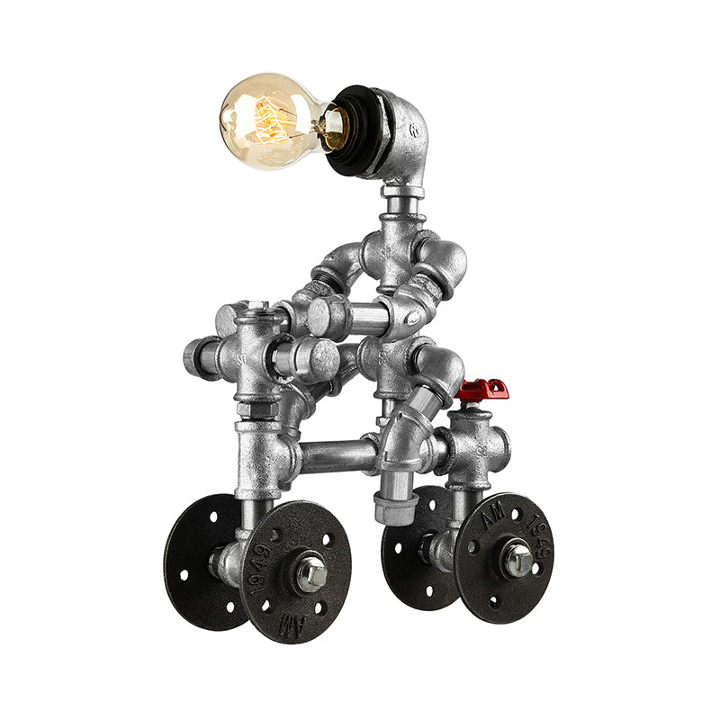 Industrial Wrought Iron Robot Design Table Lamp - Water Pipe 1/3-Bulb Bedroom Standing Light