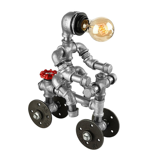 Industrial Wrought Iron Robot Design Table Lamp - Water Pipe 1/3-Bulb Bedroom Standing Light