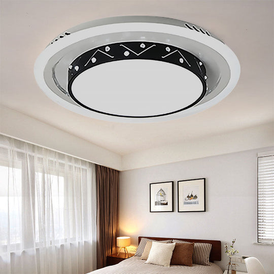 Art Deco Circle Flush Mount Ceiling Light With Acrylic Shade - Ideal For Bedroom Black / 18 White