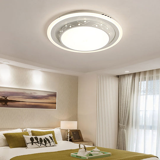 Art Deco Circle Flush Mount Ceiling Light With Acrylic Shade - Ideal For Bedroom White / 18