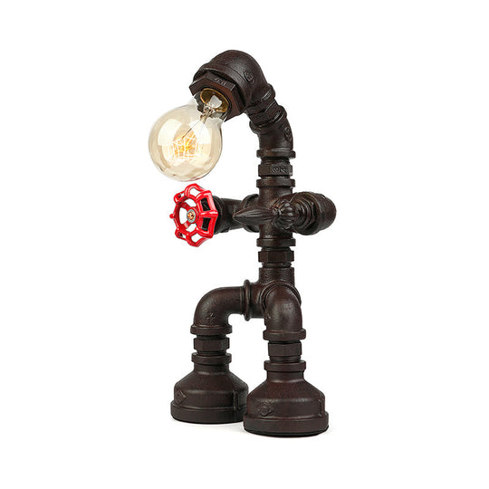 Industrial 1-Light Bedroom Table Lamp With Metallic Plumbing Pipe And Valve In Antique Brass/Bronze