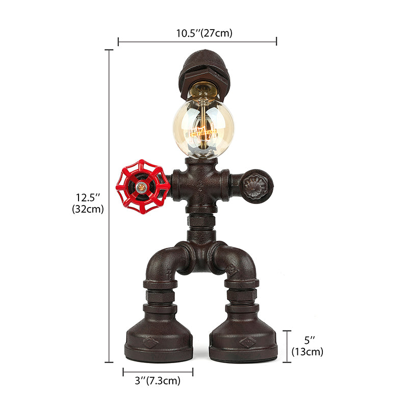 Industrial 1-Light Bedroom Table Lamp With Metallic Plumbing Pipe And Valve In Antique Brass/Bronze