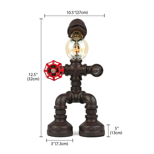 Industrial 1-Light Bedroom Table Lamp With Metallic Plumbing Pipe And Valve In Antique Brass/Bronze