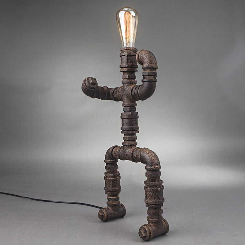 Steampunk Robot Wrought Iron Table Lamp With Pipe Design | Brass/Bronze Finish Perfect For Childrens