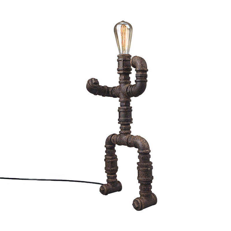 Steampunk Robot Wrought Iron Table Lamp With Pipe Design | Brass/Bronze Finish Perfect For Childrens