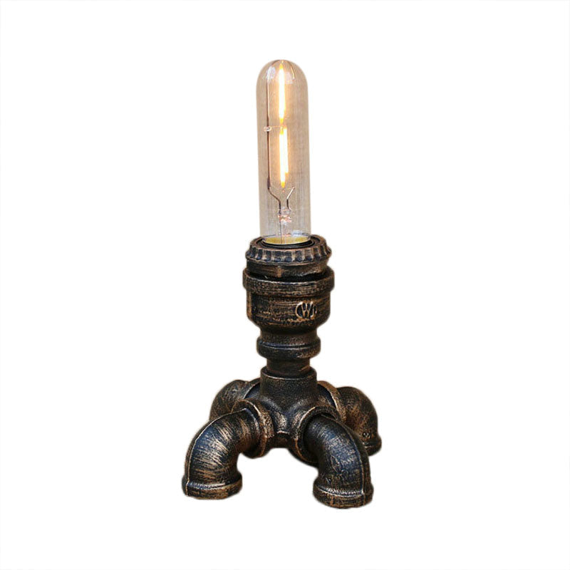 Steampunk Piped Table Lamp - Open Bulb Design Antique Bronze Finish