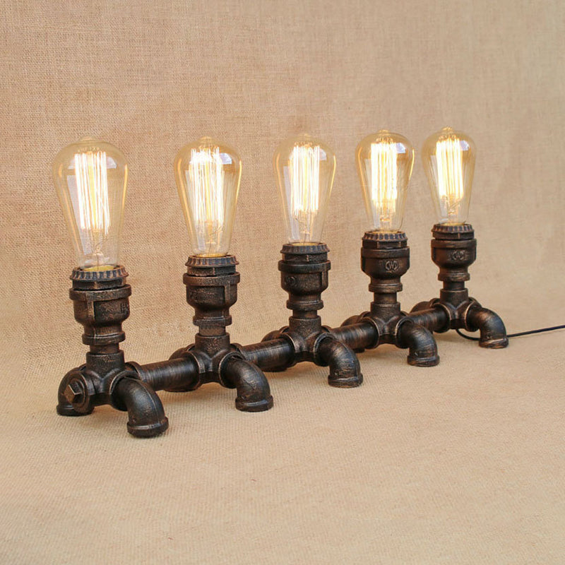 Industrial Metal Open Bulb Standing Table Light - Bronze Finish 2/3 Lights Coffee Shop Lighting With