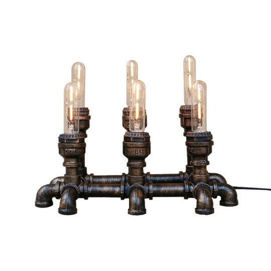 Industrial Metal Open Bulb Standing Table Light - Bronze Finish 2/3 Lights Coffee Shop Lighting With