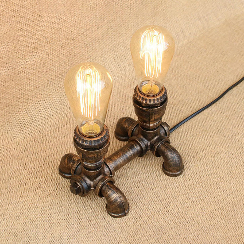 Industrial Metal Open Bulb Standing Table Light - Bronze Finish 2/3 Lights Coffee Shop Lighting With