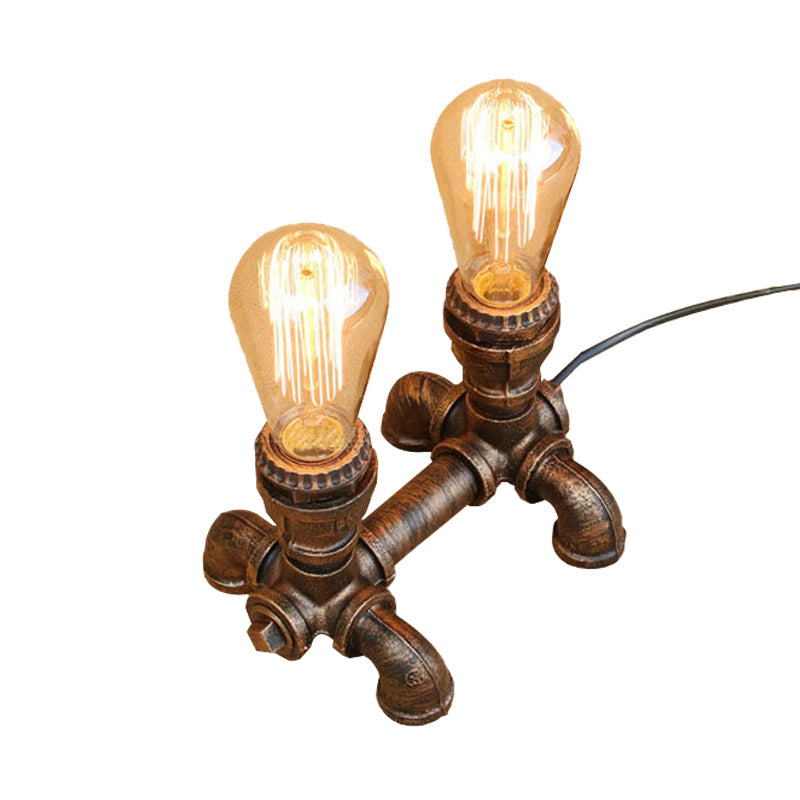 Industrial Metal Open Bulb Standing Table Light - Bronze Finish 2/3 Lights Coffee Shop Lighting With