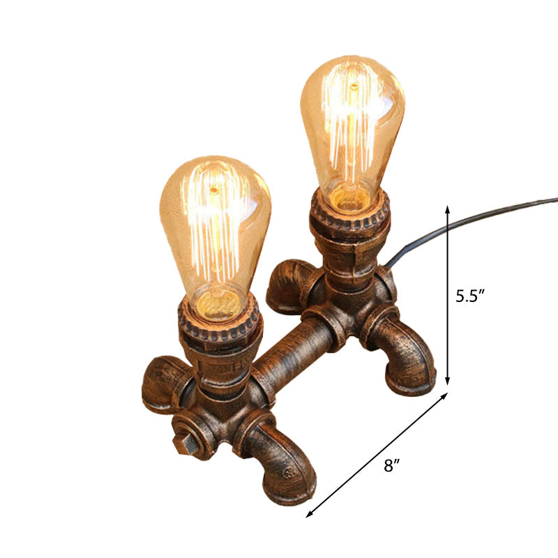 Industrial Metal Open Bulb Standing Table Light - Bronze Finish 2/3 Lights Coffee Shop Lighting With