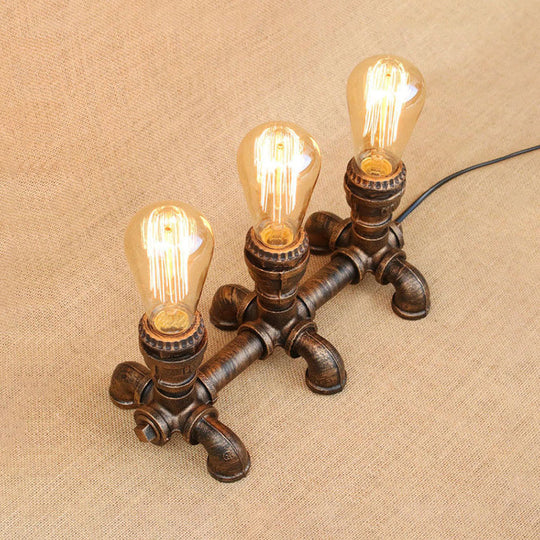 Industrial Metal Open Bulb Standing Table Light - Bronze Finish 2/3 Lights Coffee Shop Lighting With