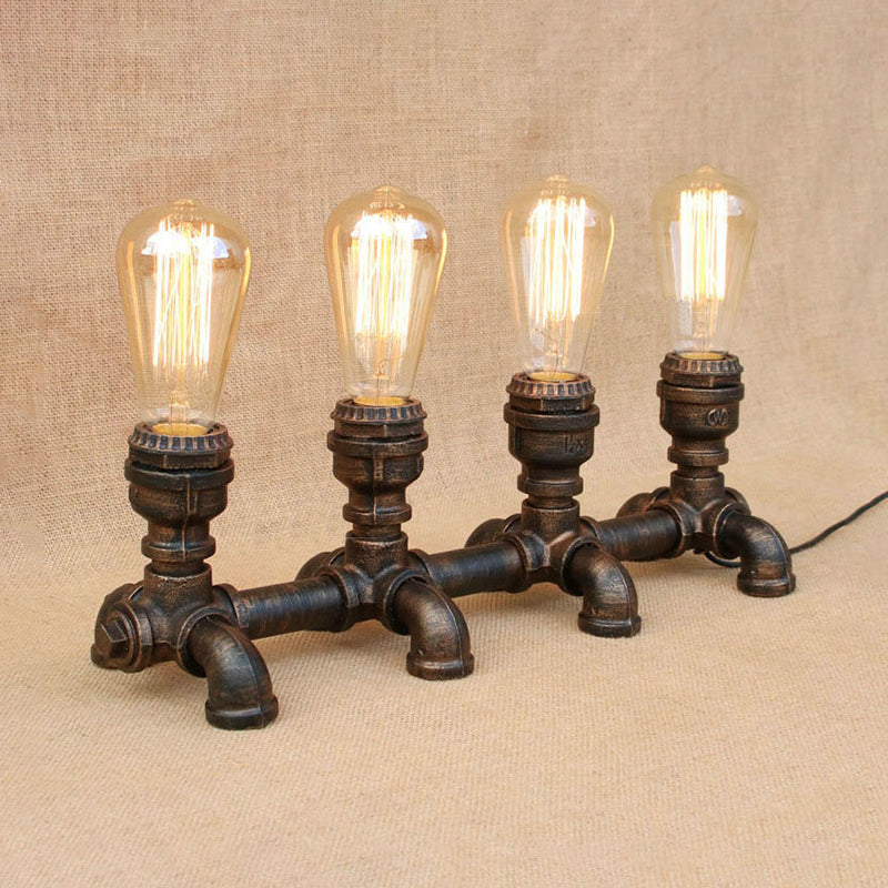 Industrial Metal Open Bulb Standing Table Light - Bronze Finish 2/3 Lights Coffee Shop Lighting With