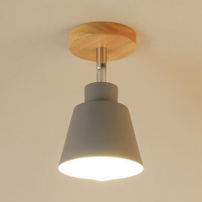 Sleek Conic Bedroom Pendant Light: Contemporary Metal, Gray/Pink Ceiling Lighting with Wooden Canopy