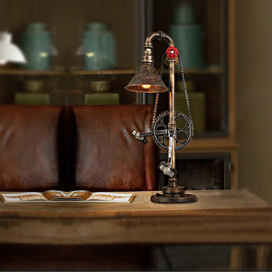 Industrial Cone Table Lamp With Bicycle-Inspired Design In Aged Brass