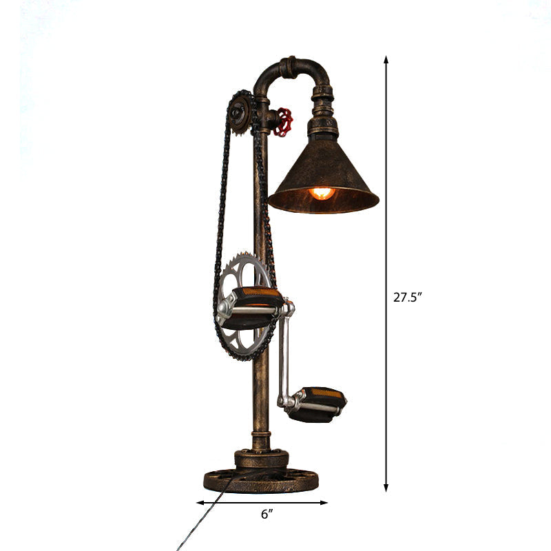 Industrial Cone Table Lamp With Bicycle-Inspired Design In Aged Brass