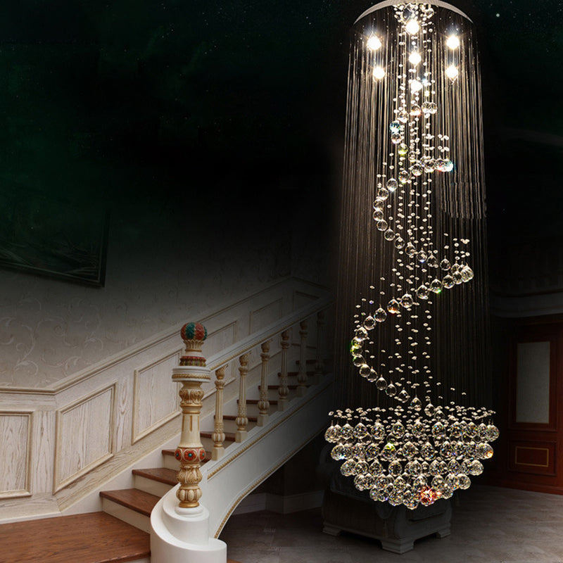 Sleek Spiral Crystal Ceiling Lamp - 7 Lights Flush Mount Fixture for Living Room - Modernist Design