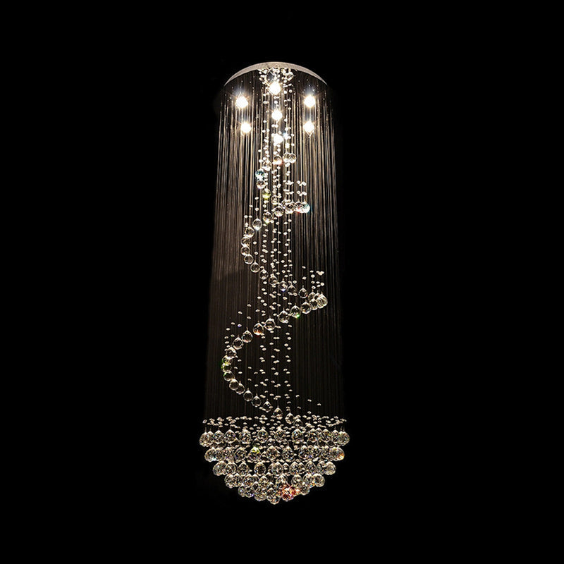 Sleek Spiral Crystal Ceiling Lamp - 7 Lights Flush Mount Fixture for Living Room - Modernist Design