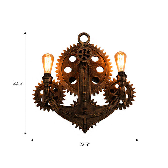 Rustic 2-Head Iron Wall Sconce For Dining Room With Anchor Backplate