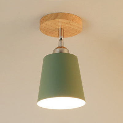 Yellow/Pink Macaron Metal Semi-Flush Bedroom Ceiling Light With Tapered Design & 1 Bulb Green