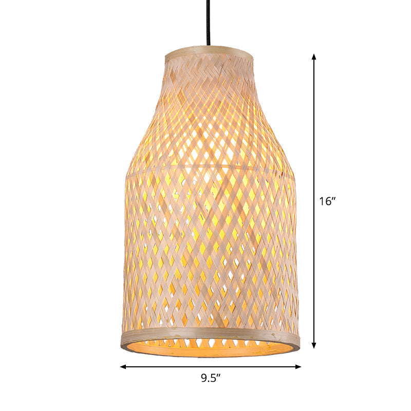 Bamboo Pendant Lamp - 1-Light Beige Suspension Fixture For Dining Room