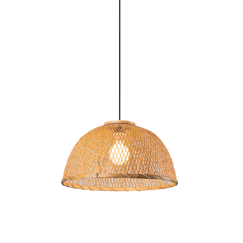 Asia Bamboo Pendant Lamp - 1-Light Beige Suspended Fixture for Dining Room