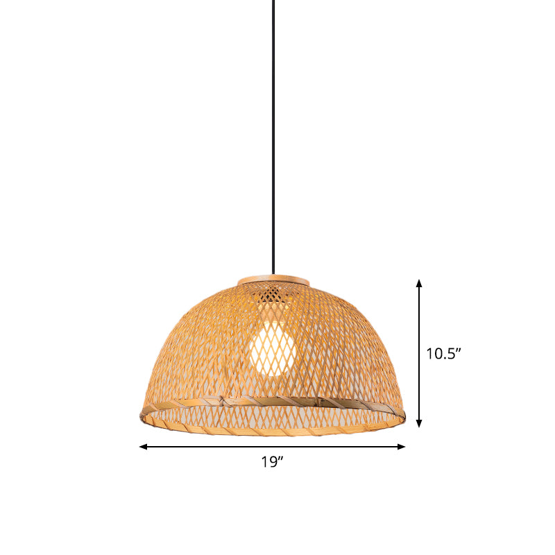 Bamboo Pendant Lamp - 1-Light Beige Suspension Fixture For Dining Room