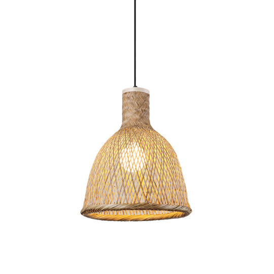 Asia Bamboo Pendant Lamp - 1-Light Beige Suspended Fixture for Dining Room