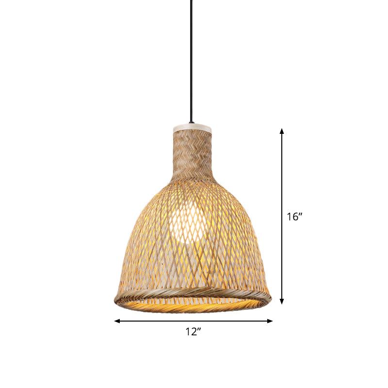 Asia Bamboo Pendant Lamp - 1-Light Beige Suspended Fixture for Dining Room