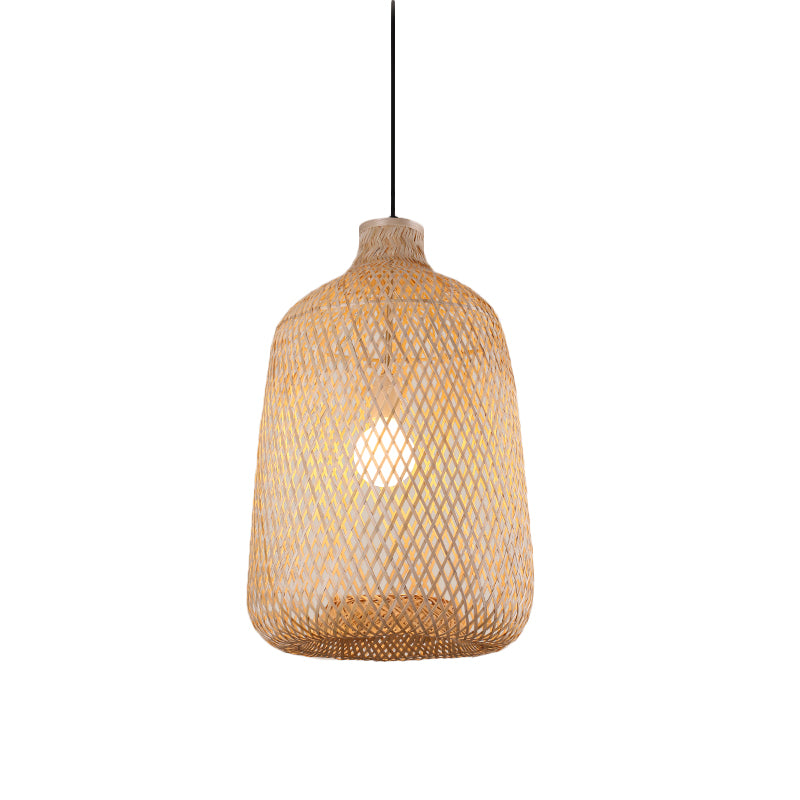 Asia Bamboo Pendant Lamp - 1-Light Beige Suspended Fixture for Dining Room