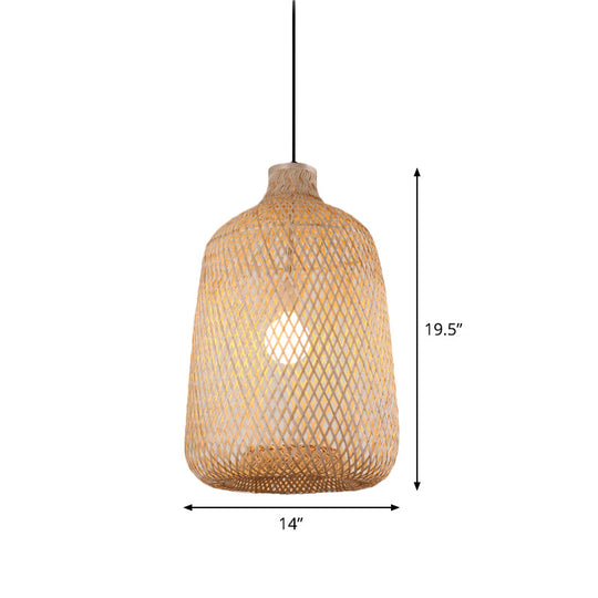 Asia Bamboo Pendant Lamp - 1-Light Beige Suspended Fixture for Dining Room