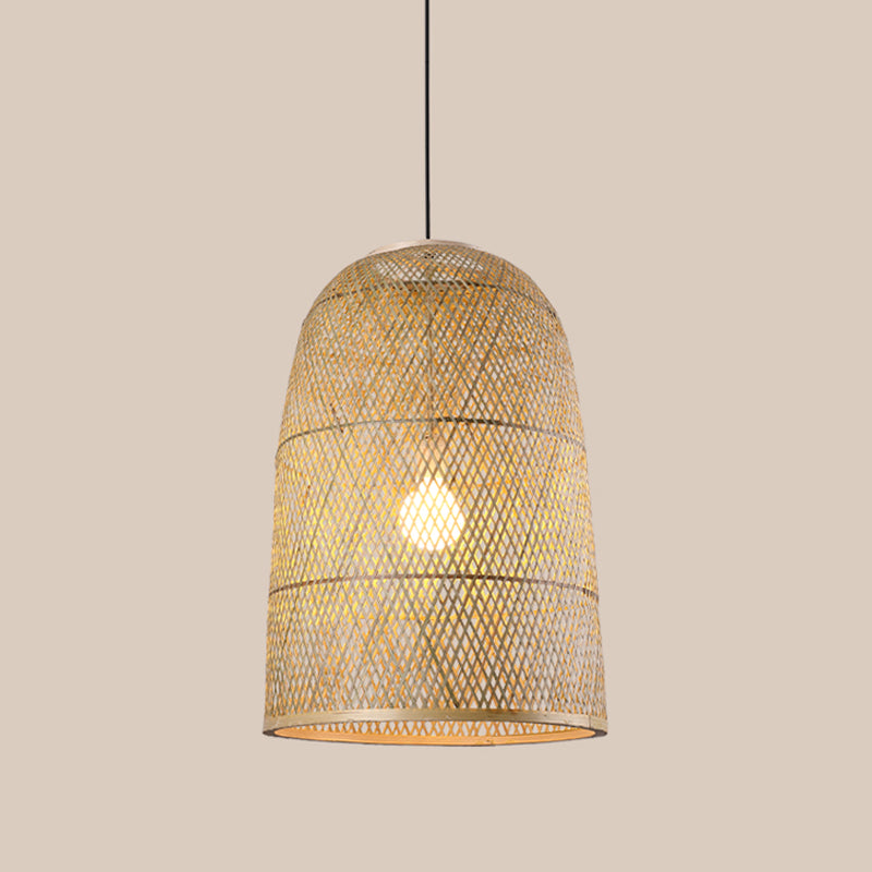 Asia Bamboo Pendant Lamp - 1-Light Beige Suspended Fixture for Dining Room