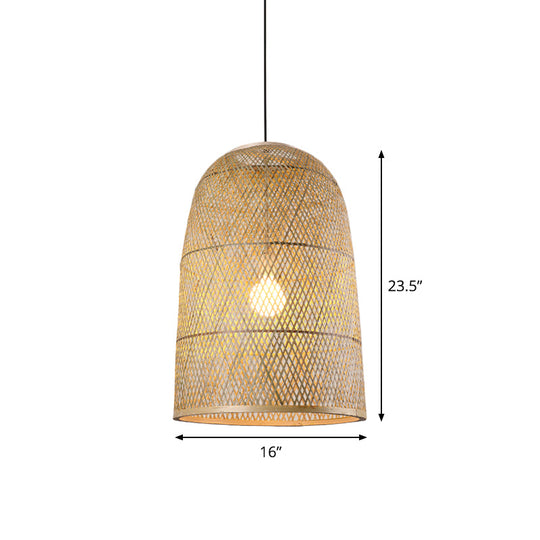 Asia Bamboo Pendant Lamp - 1-Light Beige Suspended Fixture for Dining Room