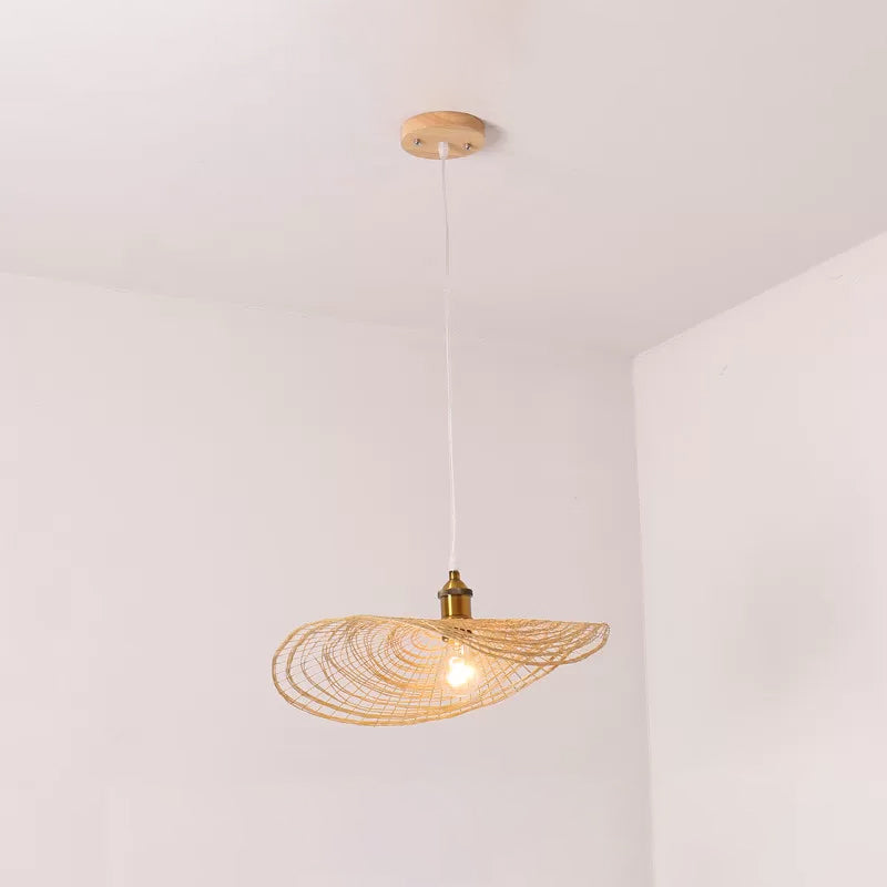 Chinese Style Lotus Leaf Pendant Light with Bamboo Shade - 1/3/6-Light - Beige - 14"/16.5"/19.5" Wide