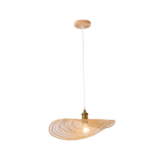 Chinese Style Lotus Leaf Pendant Light with Bamboo Shade - 1/3/6-Light - Beige - 14"/16.5"/19.5" Wide