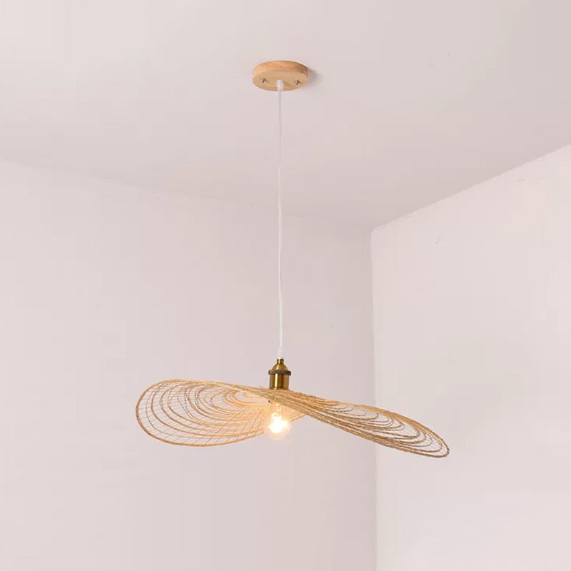 Chinese Style Lotus Leaf Pendant Light with Bamboo Shade - 1/3/6-Light - Beige - 14"/16.5"/19.5" Wide