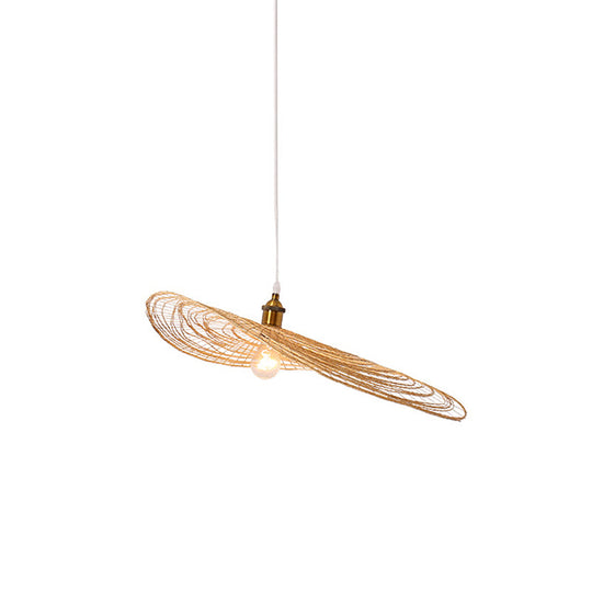 Chinese Style Lotus Leaf Pendant Light with Bamboo Shade - 1/3/6-Light - Beige - 14"/16.5"/19.5" Wide