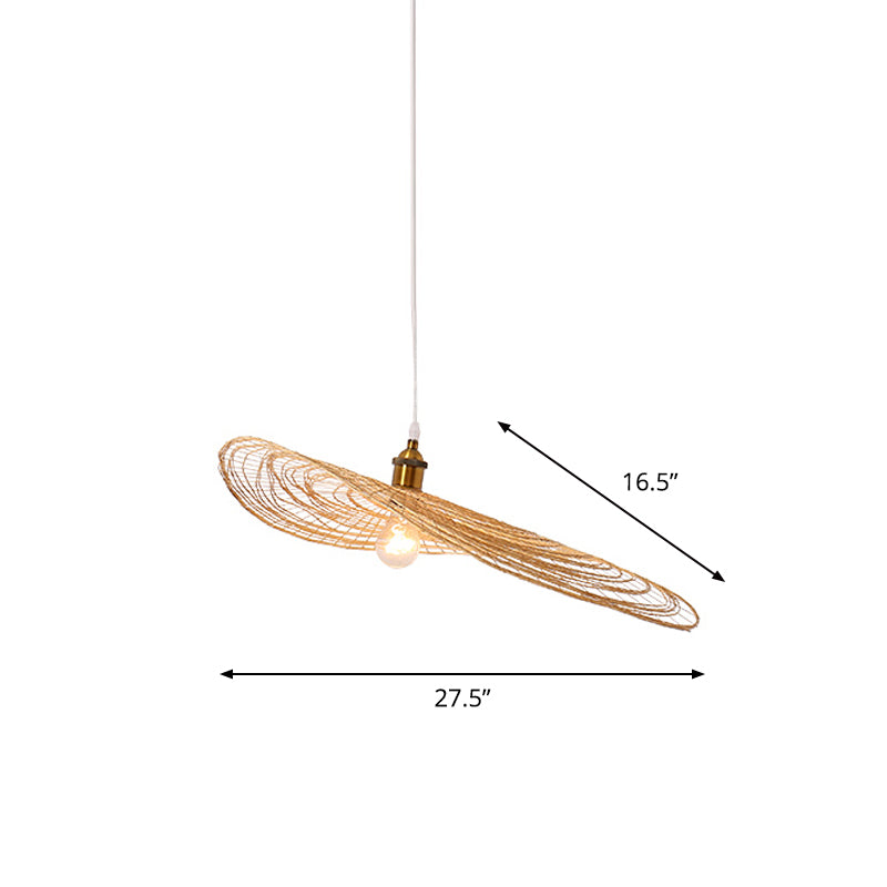 Chinese Style Lotus Leaf Pendant Light with Bamboo Shade - 1/3/6-Light - Beige - 14"/16.5"/19.5" Wide