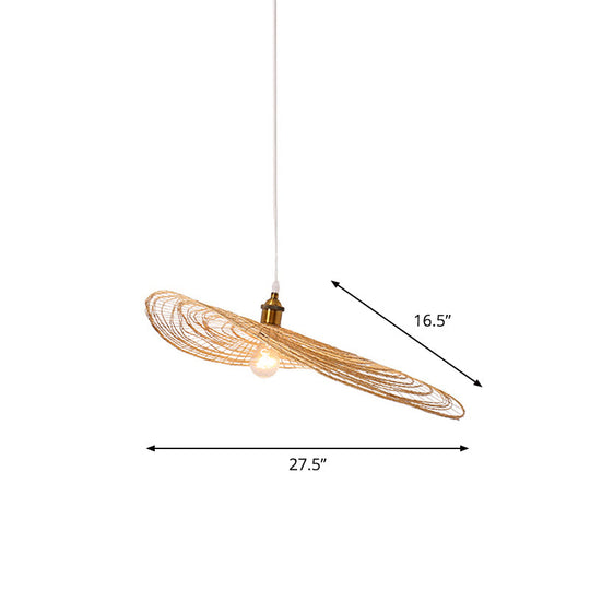 Chinese Style Lotus Leaf Pendant Light with Bamboo Shade - 1/3/6-Light - Beige - 14"/16.5"/19.5" Wide