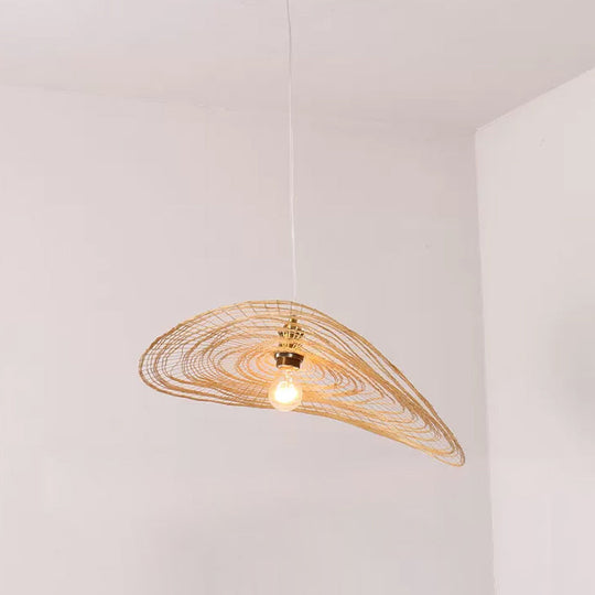 Chinese Style Lotus Leaf Pendant Light with Bamboo Shade - 1/3/6-Light - Beige - 14"/16.5"/19.5" Wide