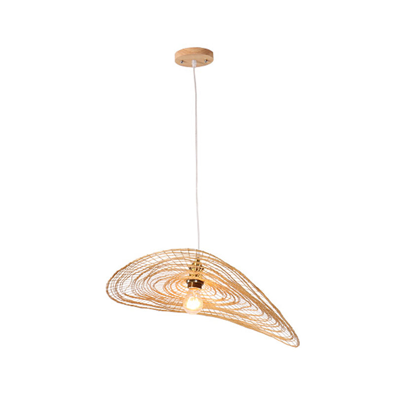 Chinese Style Lotus Leaf Pendant Light with Bamboo Shade - 1/3/6-Light - Beige - 14"/16.5"/19.5" Wide