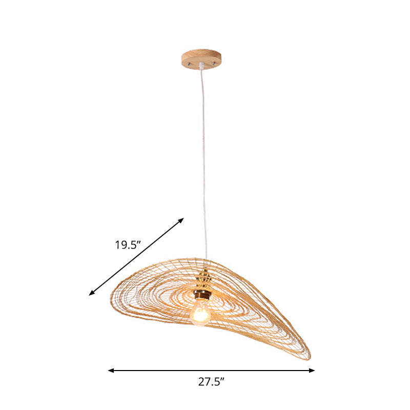 Chinese Style Lotus Leaf Pendant Light with Bamboo Shade - 1/3/6-Light - Beige - 14"/16.5"/19.5" Wide