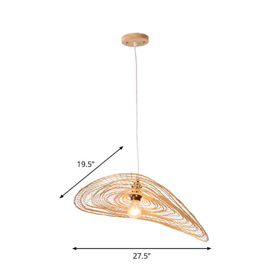 Chinese Style Lotus Leaf Pendant Light with Bamboo Shade - 1/3/6-Light - Beige - 14"/16.5"/19.5" Wide