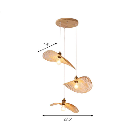 Chinese Style Lotus Leaf Pendant Light with Bamboo Shade - 1/3/6-Light - Beige - 14"/16.5"/19.5" Wide