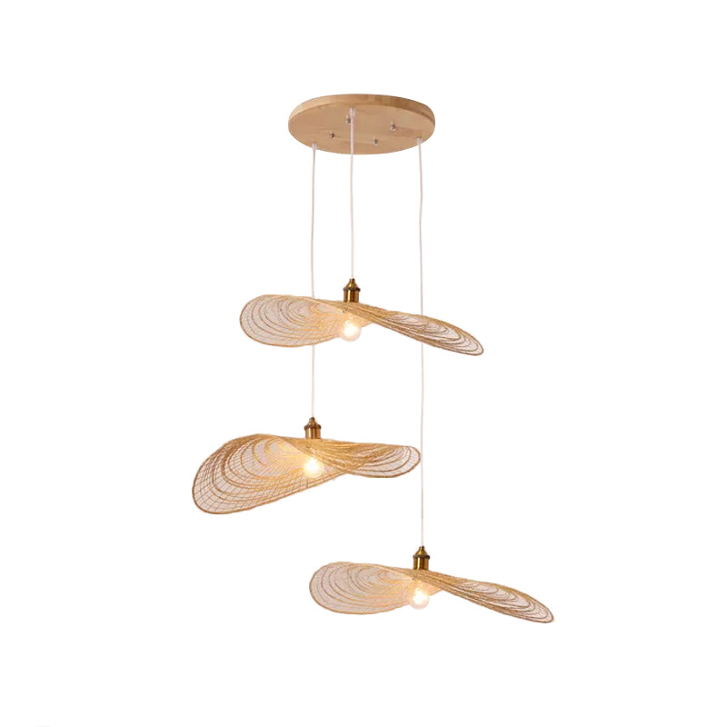 Chinese Style Lotus Leaf Pendant Light with Bamboo Shade - 1/3/6-Light - Beige - 14"/16.5"/19.5" Wide