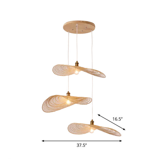 Chinese Style Lotus Leaf Pendant Light with Bamboo Shade - 1/3/6-Light - Beige - 14"/16.5"/19.5" Wide