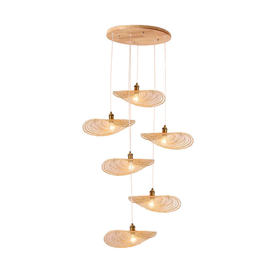 Chinese Lotus Pendant Light With Bamboo Shade - Beige (1/3/6 Lights 14-19.5 Width)