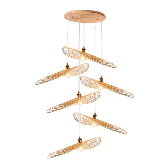 Chinese Lotus Pendant Light With Bamboo Shade - Beige (1/3/6 Lights 14-19.5 Width)